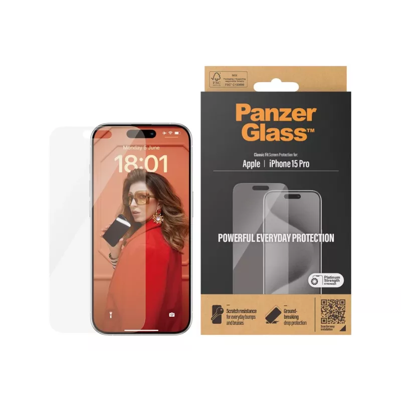 PanzerGlass ® Screen Protector iPhone 15 Pro | Classic Fit