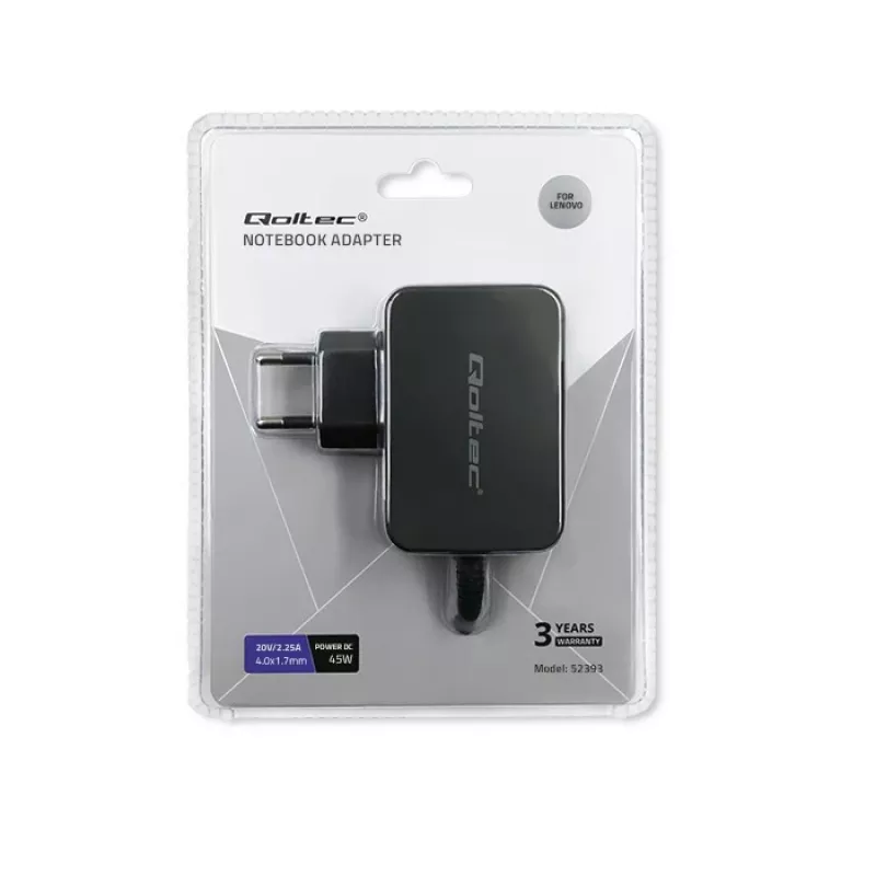 Zasilacz sieciowy QOLTEC 45W 20V 2,25A do urządzeń przenośnych, model 52393