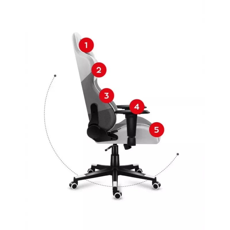 Fotel gamingowy Huzaro Force 6.2 do PC, kubełkowe siedzisko (cradle), szary, biały