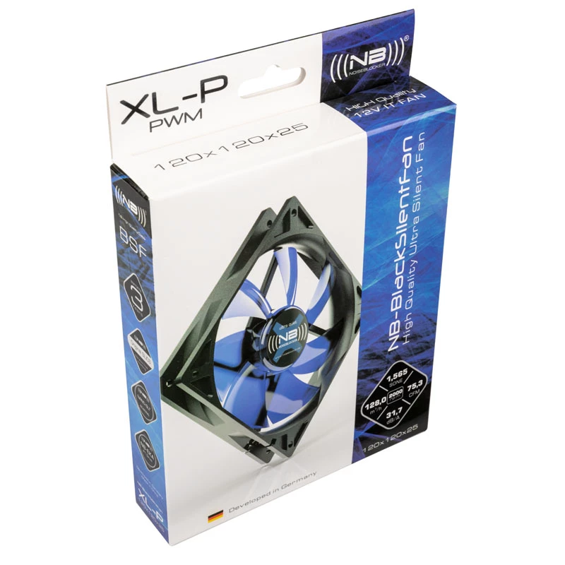 Wentylator do obudowy komputera NoiseBlocker BlackSilentFan XLP 120 mm, 2000 RPM, 128 m³/h, 31 dB, 4,5 V, czarny