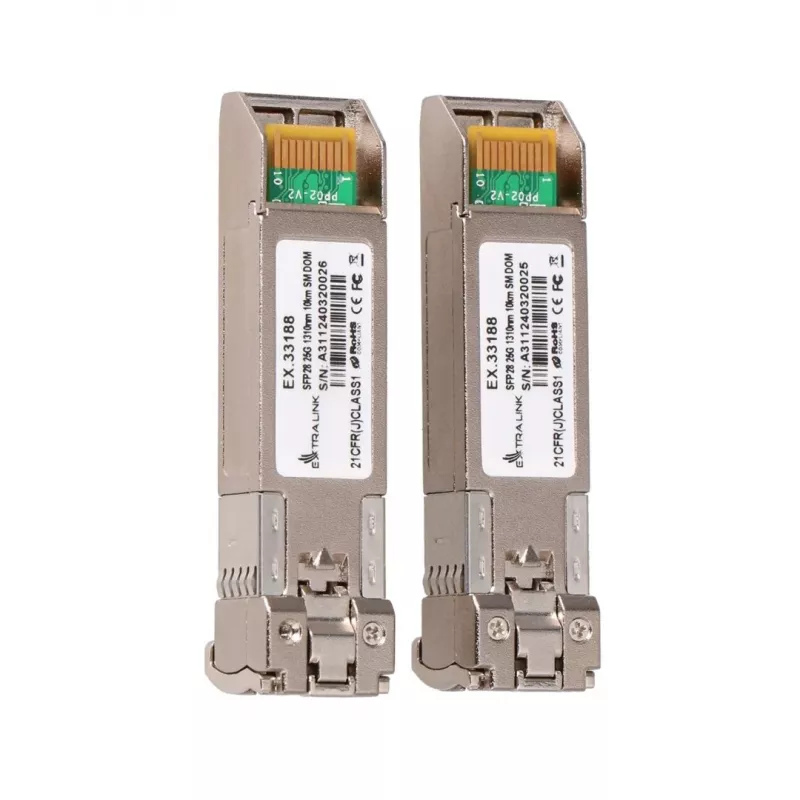 Extralink SFP28 25G 2-Pack | Moduł SFP28 | 25Gbps, LC/UPC Duplex, 1310nm, 10km, jednomodowy, transceiver sieciowy z funkcją DOM
