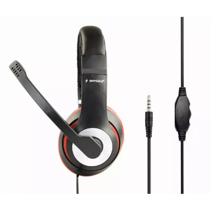Przewodowy zestaw słuchawkowy do gier GEMBIRD MHS-03-BKRD — binauralny, wokółuszny, 3,5 mm, kabel 1,8 m, czerwono-czarny