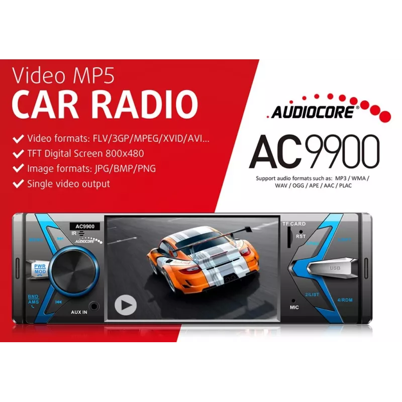 Audiocore AC9900 MP5 AVI DivX Bluetooth zestaw głośnomówiący + pilot