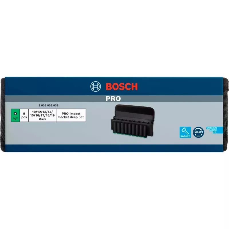 Komplet nasadek Bosch PRO 1/2 cala 9-częściowy, głębokie czarne nasadki