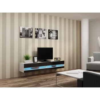 Stojak pod telewizor Cama Meble VIGO NEW 30/180/40, biały blat, czarna błyszcząca rama, 1800×400×300 mm