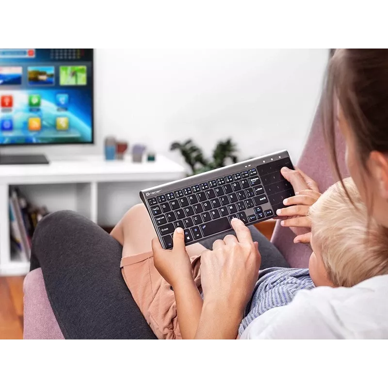 Bezprzewodowa klawiatura pełnowymiarowa TRACER TRAKLA46934, QWERTY angielska, nano odbiornik 2,4 GHz, membranowa, czarno-szara