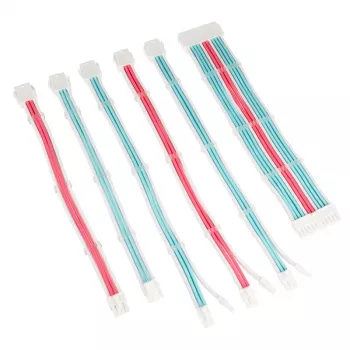 Zestaw przedłużaczy kabli do zasilacza PC w oplocie Kolink Core Adept — 6-elementowy, oplot PET, przewodniki miedziane, 20+4pin/8pin/4+4pin/3×6+2pin, 0,30–0,35 m