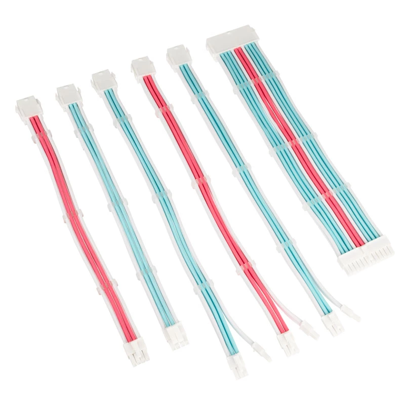 Zestaw przedłużaczy kabli do zasilacza PC w oplocie Kolink Core Adept — 6-elementowy, oplot PET, przewodniki miedziane, 20+4pin/8pin/4+4pin/3×6+2pin, 0,30–0,35 m