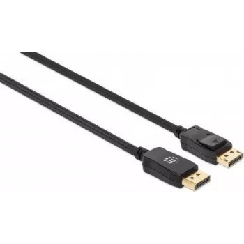 Kabel Manhattan DisplayPort 1.4, 8K@60 Hz, 2 m, kabel w oplocie, męski do męskiego, z zatrzaskami, w pełni ekranowany, czarny, dożywotnia gwarancja, odpowiednik DP14MM2M
