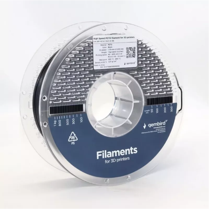 Filament do druku 3D Gembird PETG 1,75 mm Czarny 1 kg