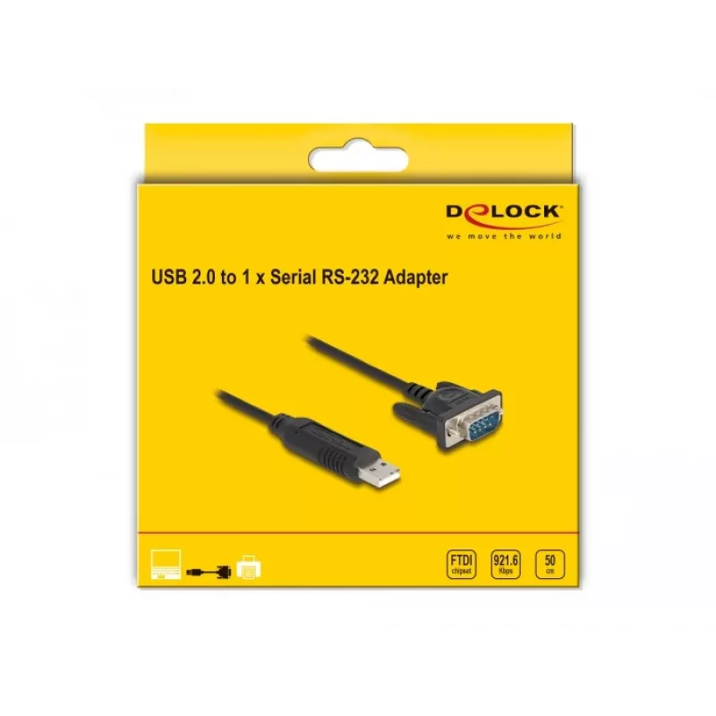 DeLOCK Adapter USB 2.0 na szeregowy RS-232 50 cm FTDI Czarny