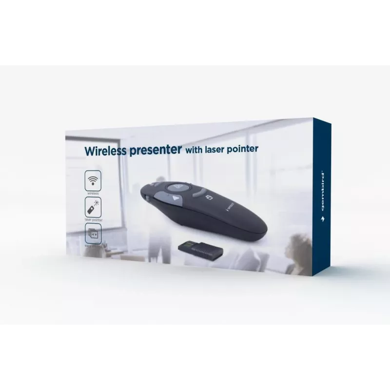 GEMBIRD wireless IR presenter WP-L-11, 4 buttons, 2.4 GHz RF USB receiver, Czarny, AAA bateria