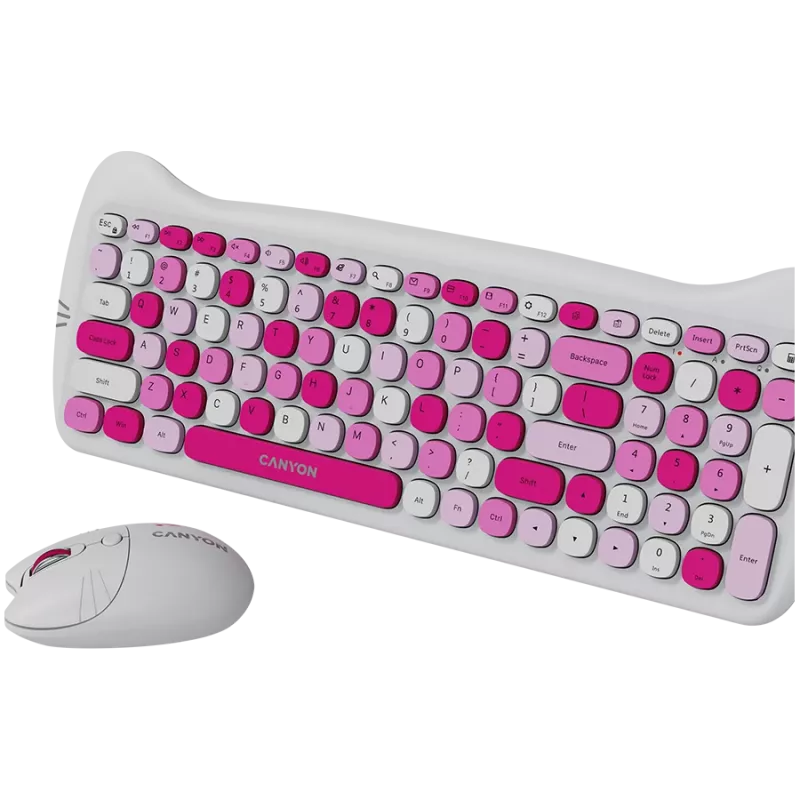 Bezprzewodowy zestaw klawiatura i mysz CANYON HSET-W6 Pink Kitty Edition