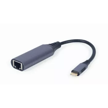 Karta sieciowa Gembird A-USB3C-LAN-01 Type-C USB 3.2 Gen 1, Gigabit RJ-45, kabel 0,15 m, metalowa obudowa, szary/czarny