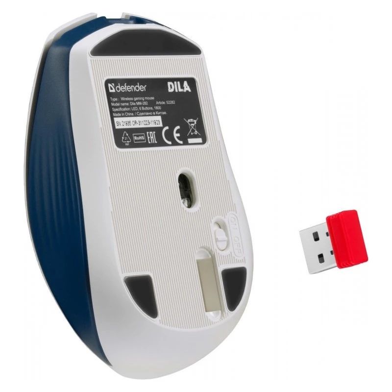 Bezprzewodowa mysz gamingowa DEFENDER MM-282 RF — symetryczna, optyczna 1800 DPI, 5 przycisków, USB, zasilana bateriami