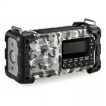 Przenośne radio awaryjne Sangean MMR-99 DAB+ z korbką i ładowaniem słonecznym, Artic Camo
