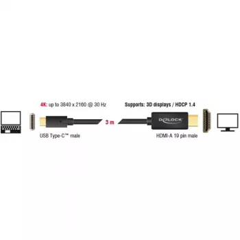 adapter kablowya wideo DeLOCK 85260 USB Typ-C HDMI 3 m Czarny