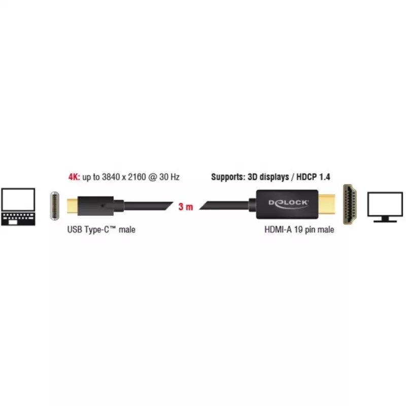 adapter kablowya wideo DeLOCK 85260 USB Typ-C HDMI 3 m Czarny