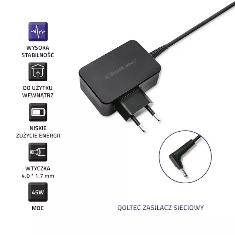 Zasilacz sieciowy QOLTEC 45W 20V 2,25A do urządzeń przenośnych, model 52393