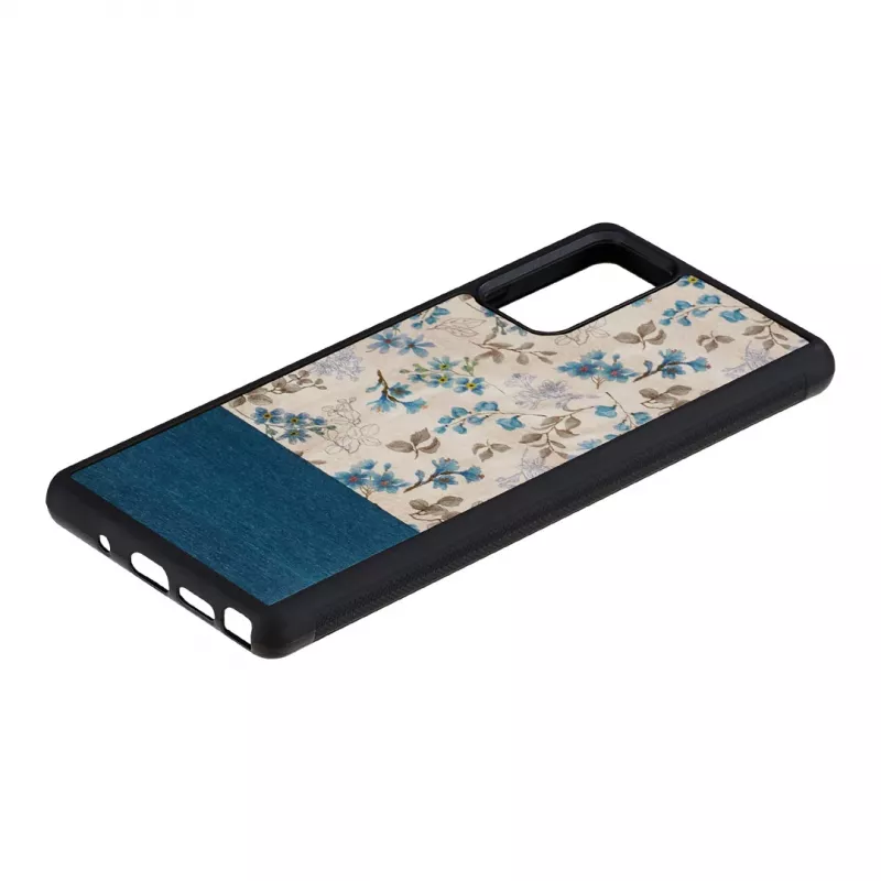 Etui na telefon Man and Wood Galaxy Note 20 — niebieski kwiat na czarnym