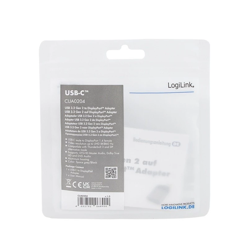 LogiLink CUA0204 USB-C na DisplayPort przejściówka/adapter złącza złącza czarno-szary