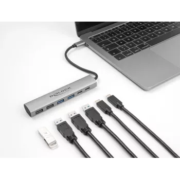 DeLOCK 64232 Stacja dokująca do laptopa Przewodowa USB 3.2 Gen 1 Type-A Type-C Szary