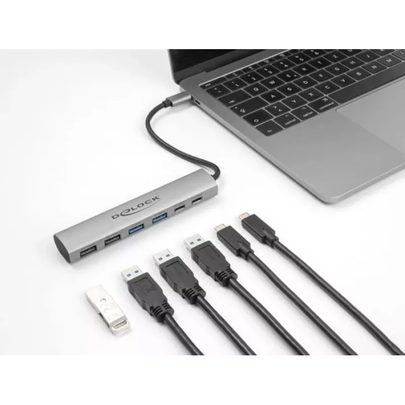 DeLOCK 64232 Stacja dokująca do laptopa Przewodowa USB 3.2 Gen 1 Type-A Type-C Szary