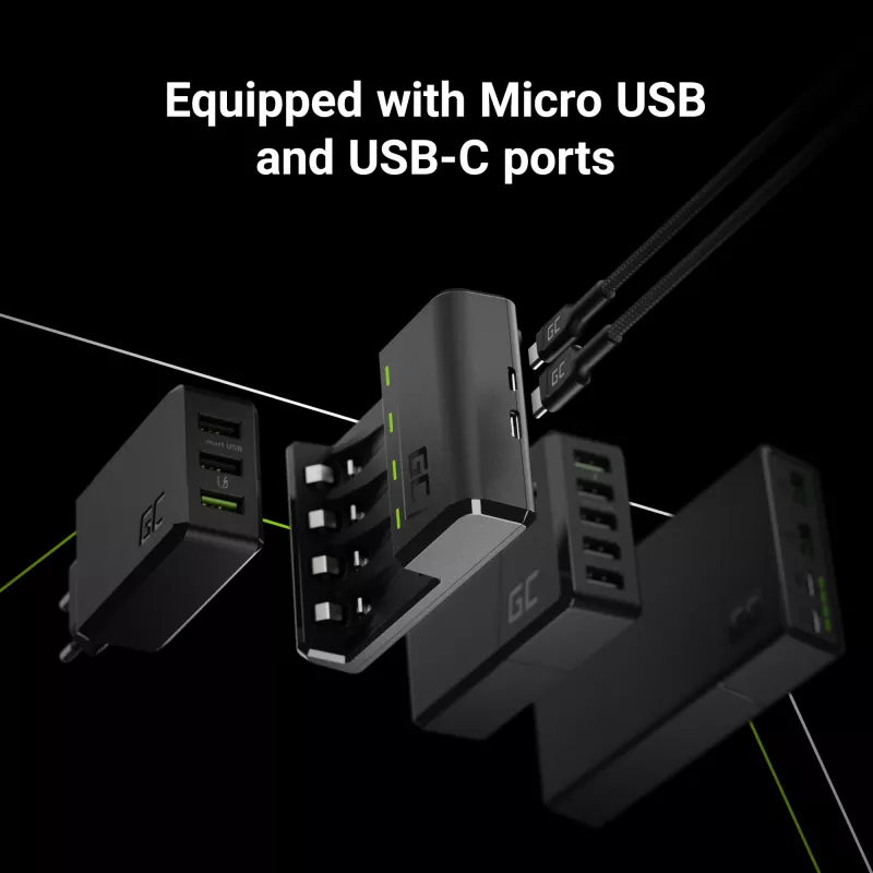 Ładowarka do akumulatorów zielony Cell GC VitalCharger USB, 4 gniazda, AA/AAA, zasilana przez USB, czarna