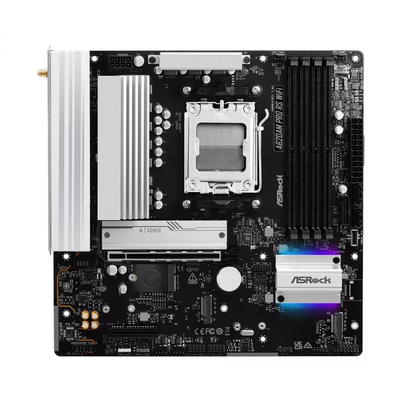 Płyta główna ASROCK A620AM PRO RS WIFI AM5 microATX, AMD A620, 4×DDR5, Wi‑Fi, HDMI, DP, 3×M.2, 2×SATA, dźwięk 7.1, LAN 1Gb