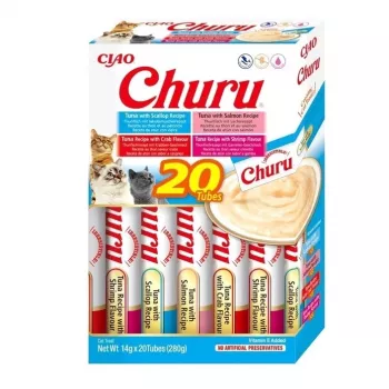 Mokry przysmak dla kota INABA Churu 20 x 14 g — mus w smaku tuńczyka i owoców morza