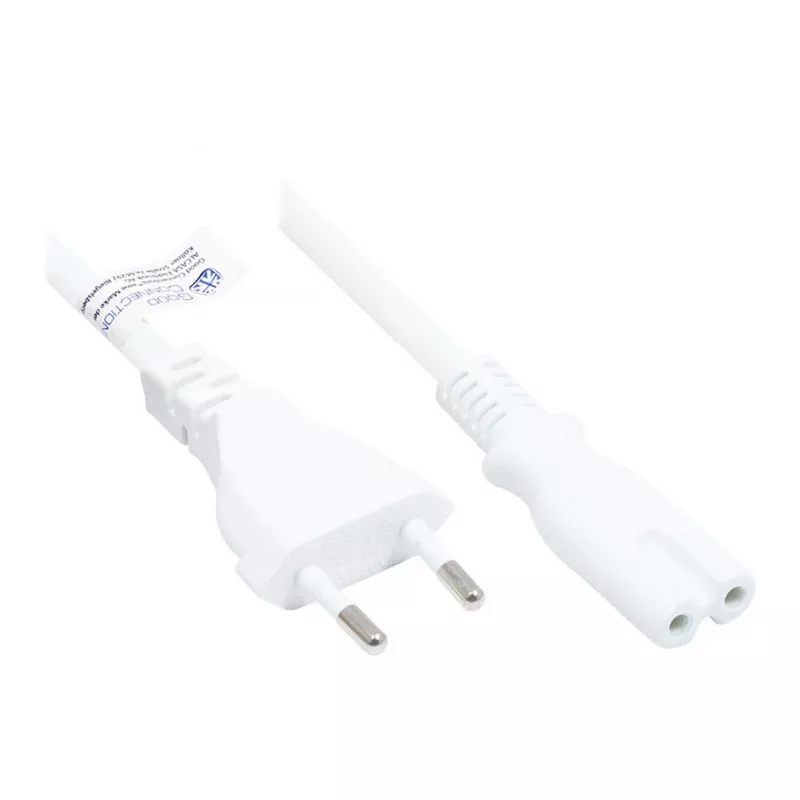 Euro-Netzkabel Euro-Stecker Typ C (gerade) an C7/Euro 8 Buchse (gerade), weiß, 0,75 mm², 0,75 m, Good Connections® (P0370-W007)
