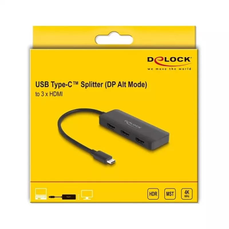 Rozdzielacz DeLOCK USB Type-C DP Alt Mode na 3 × HDMI MST 4K 60 Hz