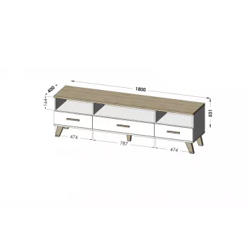 Cama RTV stand LOTTA 180cm Biały + sonoma oak