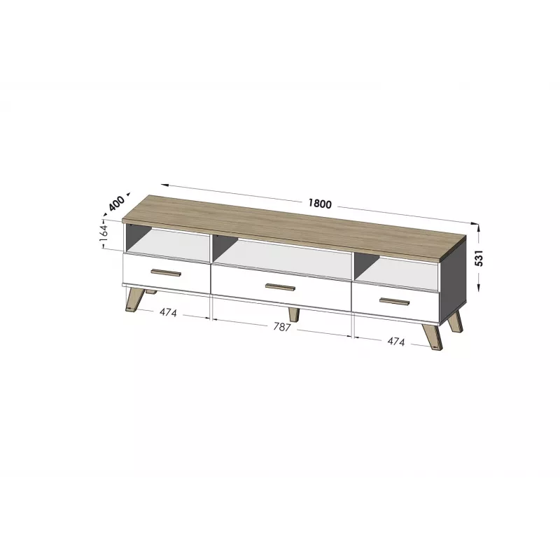Cama RTV stand LOTTA 180cm Biały + sonoma oak