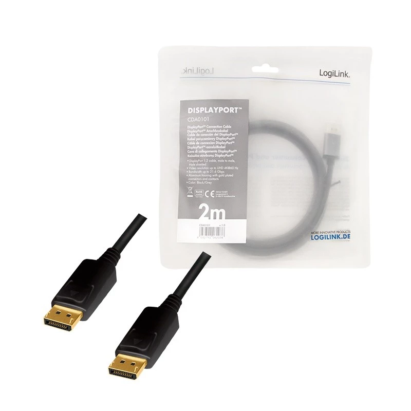 Kabel DisplayPort LogiLink CDA0101 2 m czarny szary
