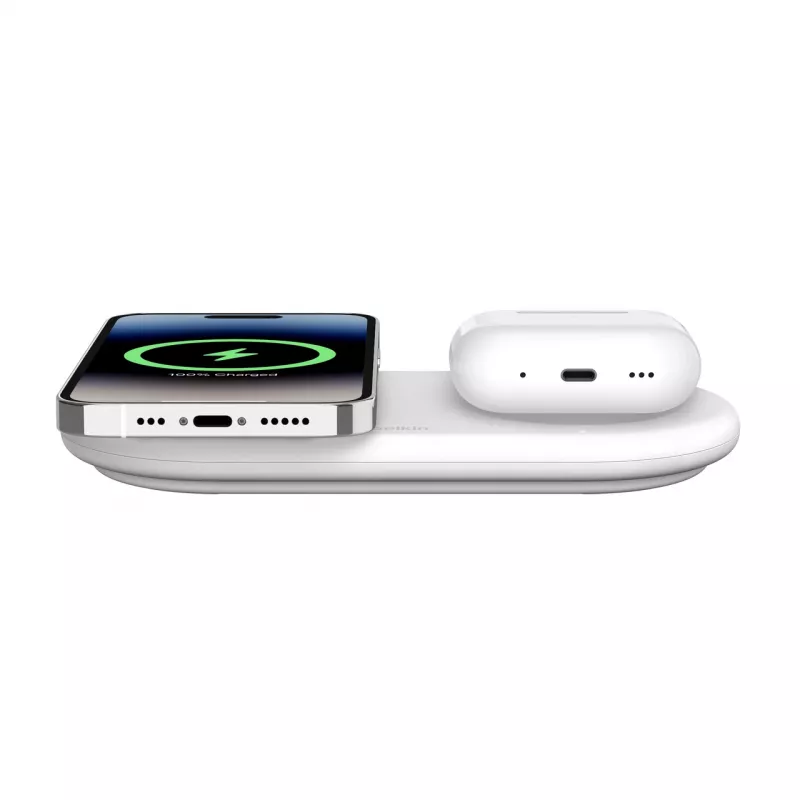 Belkin WIZ021VFWH - 2-w-1 bezprzewodowa podkładka ładująca z technologią Qi2 15 W, biała