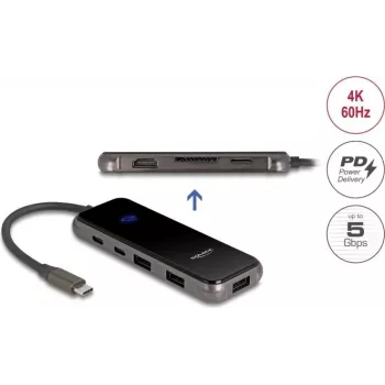 Stacja dokująca DELOCK USB Type-C 4K HDMI hub gniazdo SD/microSD PD 3.0 85 W (92001)