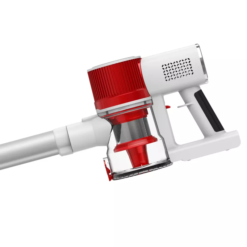 Odkurzacz bezprzewodowy Adler AD 7051 — 300 W max, akumulator 22.2 V, bezworkowy 0.6 L, rura ze stali nierdzewnej, EPA F8, oświetlenie LED, biało-czerwony