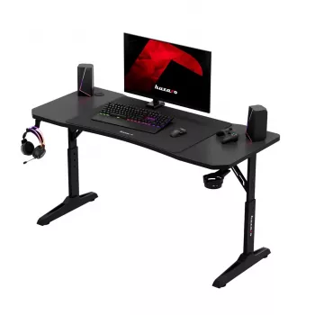 Biurko gamingowe huzaro Hero 3.6 — prostokątne 1400×600 mm, regulacja wysokości 560–790 mm, czarne, nogi H, blat 15 mm