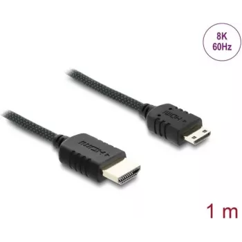 Kabel HDMI DELOCK 81687 — 1 m, HDMI Typ A (męski) na HDMI Typ C (Mini, męski), 48 Gbit/s, do 7680×4320, pozłacane styki, czarny