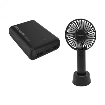 Przenośny wentylator i powerbank RealPower PB-10000 mini HD 10000mAh — zestaw mobilny