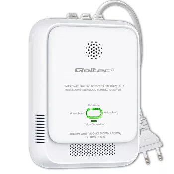 Czujnik wycieku gazu QOLTEC NG 85dB LE – detektor gazu ziemnego (CH4), alarm dźwiękowy 85 dB