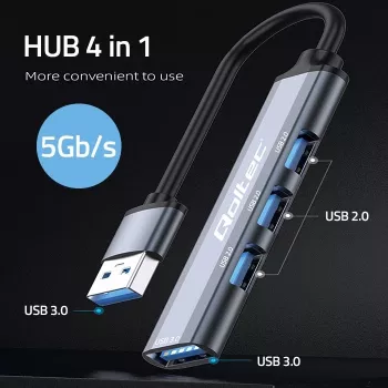 Hub USB QOLTEC 53793 — wejście USB 3.0, 3× porty USB 2.0