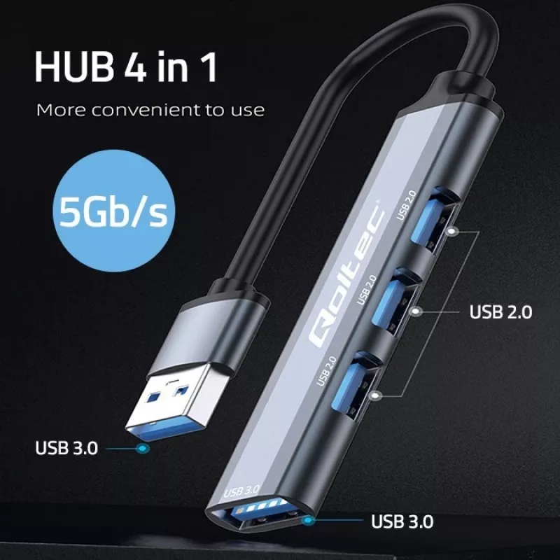 Hub USB QOLTEC 53793 — wejście USB 3.0, 3× porty USB 2.0