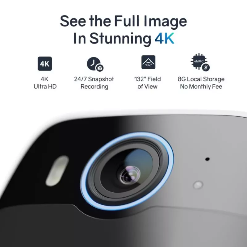 Safemo SC1 SolarCam, 4K UHD Video, 8× Zoom, 132° View, Night Vision, Wi-Fi 2,4 GHz, 1,5 W solar, Biały
