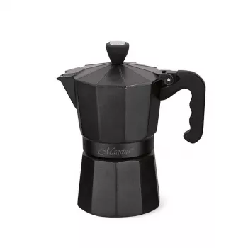 Maestro MR-1666-3-Czarny – moka pot, ręczny aluminiowy ekspres do kawy na 3 filiżanki, 150 ml, czarny