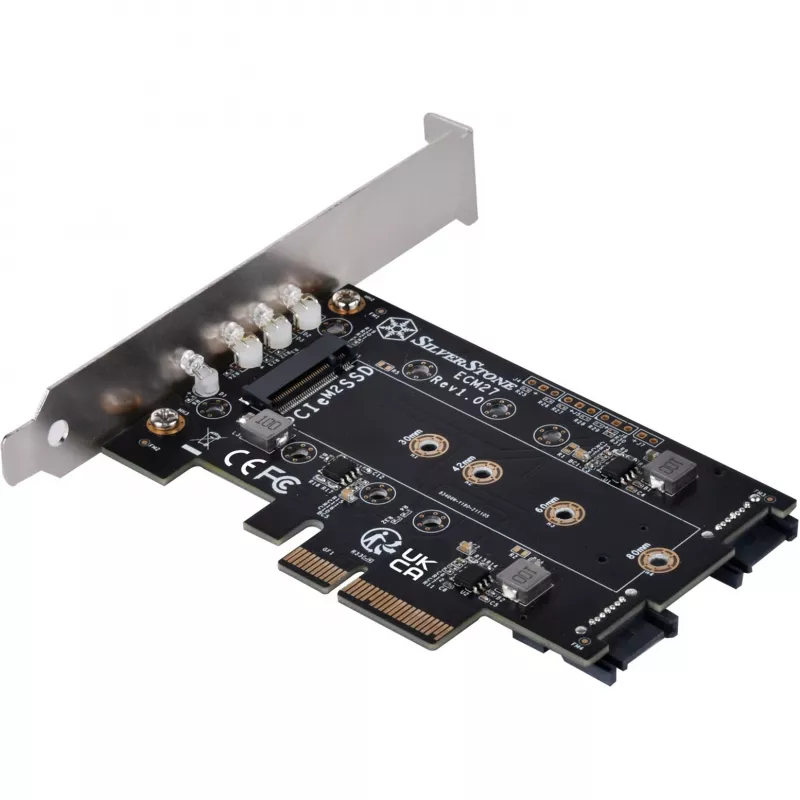 Silverstone SST-ECM27 karta adaptera M.2/SATA, PCIe 4.0, 1x M-Key, 2x SATA 6G - niski profil