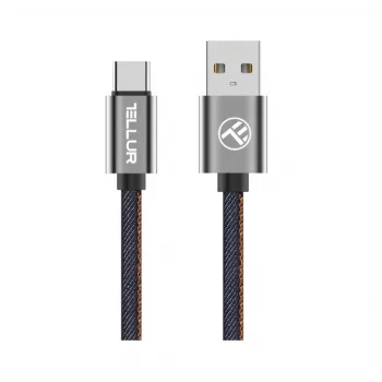 Kabel danych USB Tellur USB na Type-C 1 m Denim, pleciony kabel 1m do ładowania i przesyłu danych