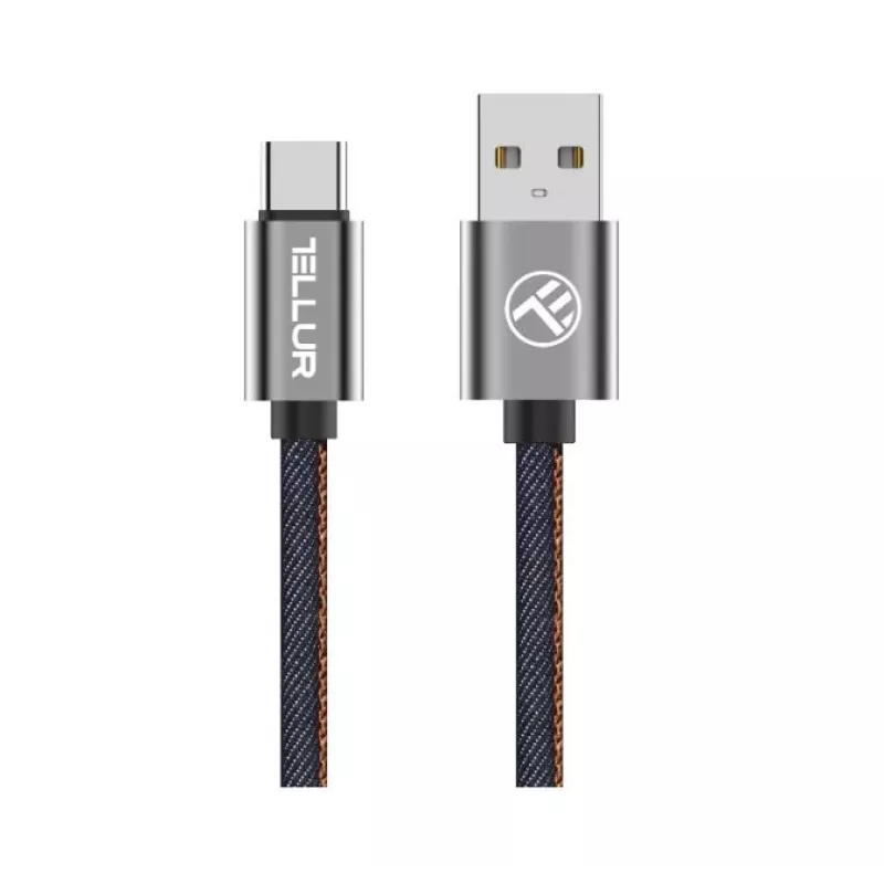 Kabel danych USB Tellur USB na Type-C 1 m Denim, pleciony kabel 1m do ładowania i przesyłu danych