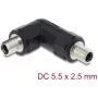 Adapter gniazda DC DELOCK 5,5 x 2,5 mm żeński-żeński z tuleją gwintowaną, 90° kątowy, czarny